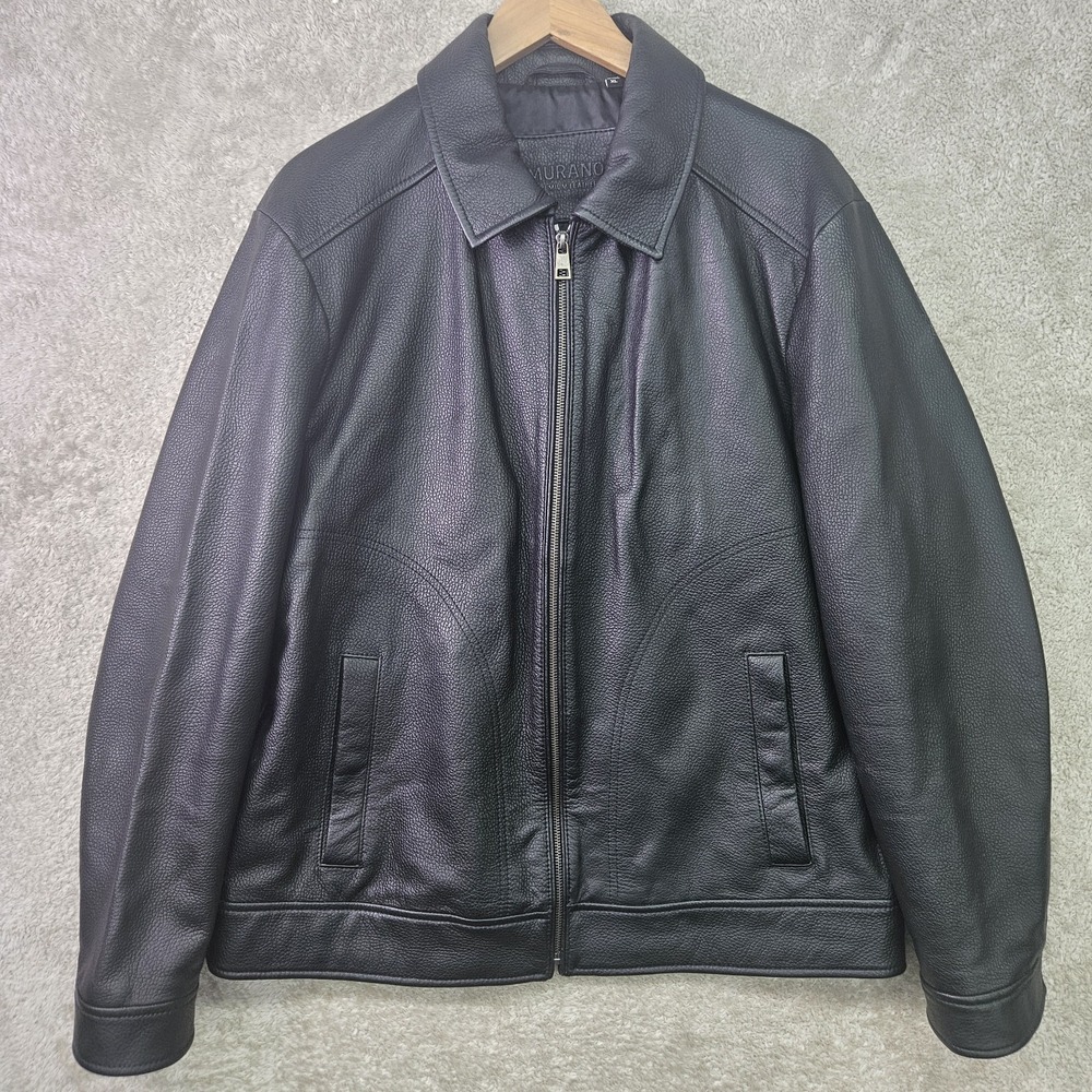 Murano Genuine Leather Jacket Mens XL Black Full Zip Classic Casual Coat